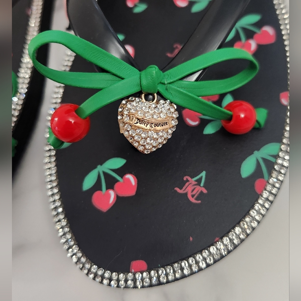 Juicy Couture Cherry Flip Flops with Rhinestone Trim  Size 9 (38/39) - Picture 6 of 14